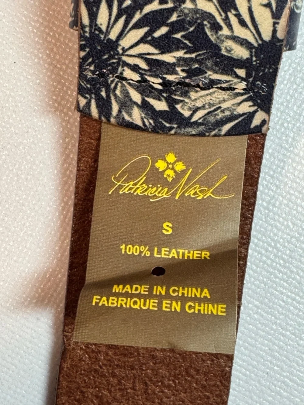 Patricia Nash Leather Floral Botanical Belt Navy Tan Size S